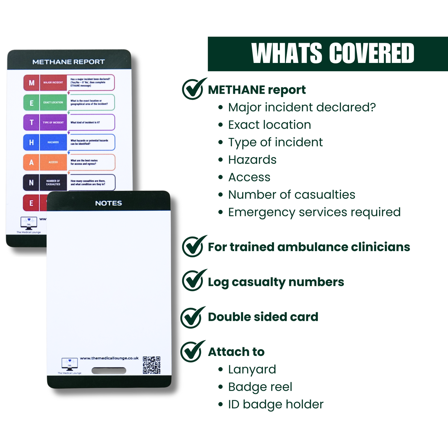 METHANE Report Card | Major Incident Mnemonic for First Responders | Lanyard Card for Paramedics, HART, Fire & Emergency Clinicians