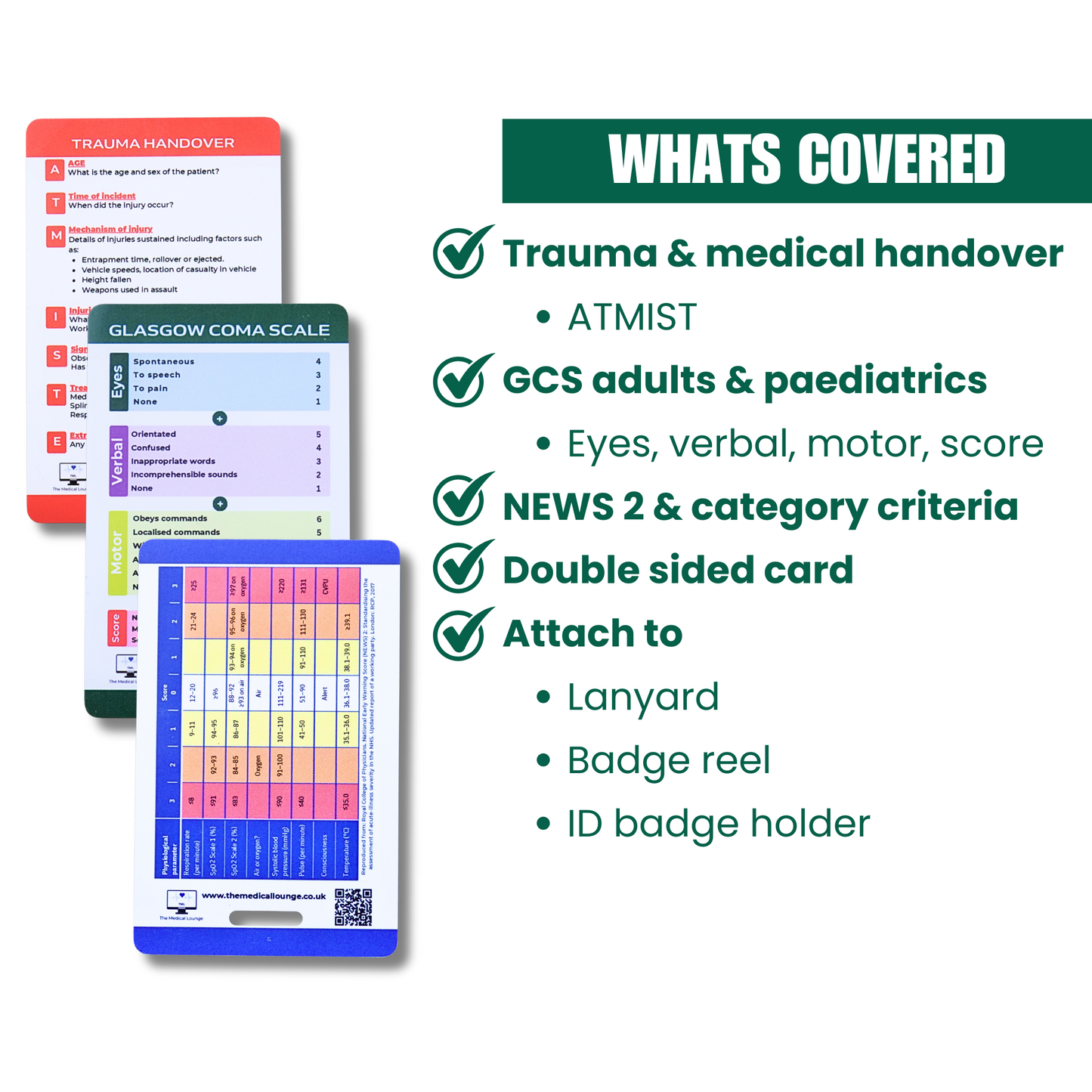 Patient Assessment Card Bundle | NEWS2, GCS (Adult and Paediatric) and ATMIST Handover | Lanyard Cards for Paramedics, Nurses & Students