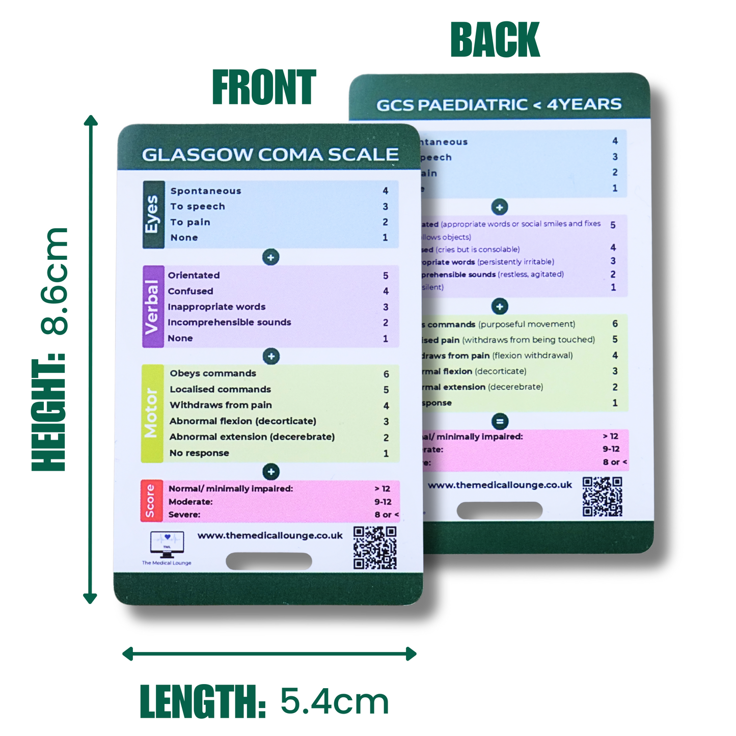 GCS Reference Card | Adult and Paediatric Glasgow Coma Scale | Lanyard Badge Card for Paramedics, Nurses, Students & Doctors