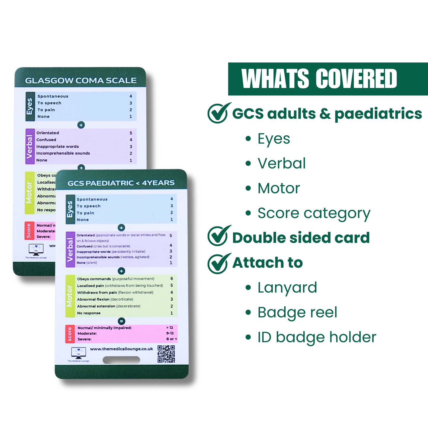 GCS Reference Card | Adult and Paediatric Glasgow Coma Scale | Lanyard Badge Card for Paramedics, Nurses, Students & Doctors