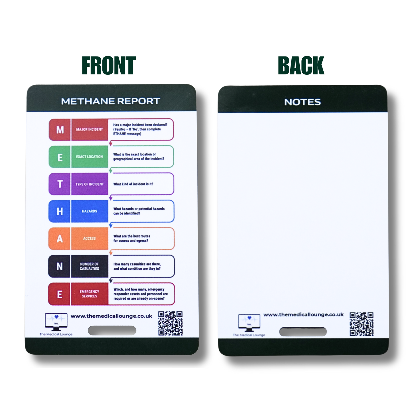 METHANE Report Card | Major Incident Mnemonic for First Responders | Lanyard Card for Paramedics, HART, Fire & Emergency Clinicians