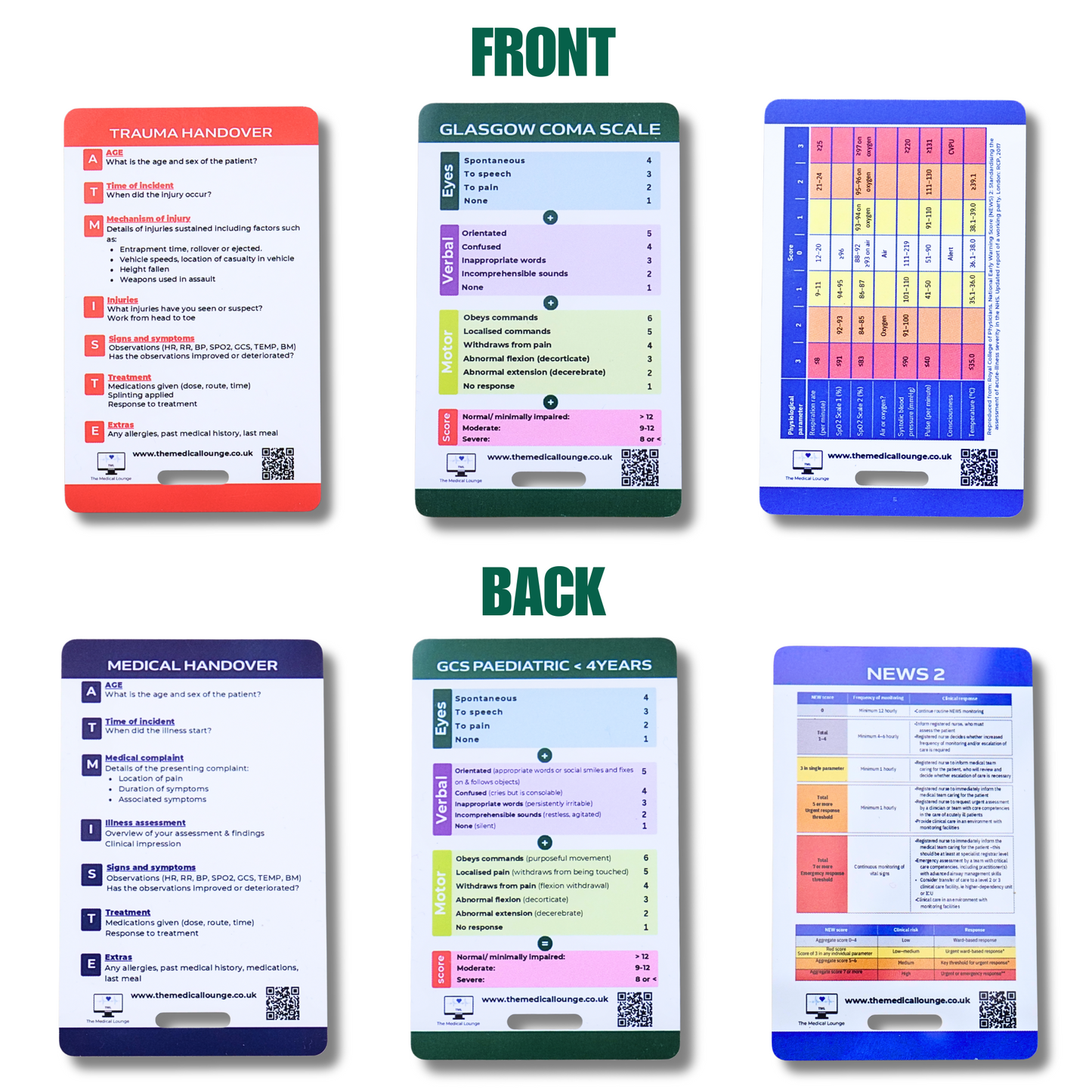 Patient Assessment Card Bundle | NEWS2, GCS (Adult and Paediatric) and ATMIST Handover | Lanyard Cards for Paramedics, Nurses & Students