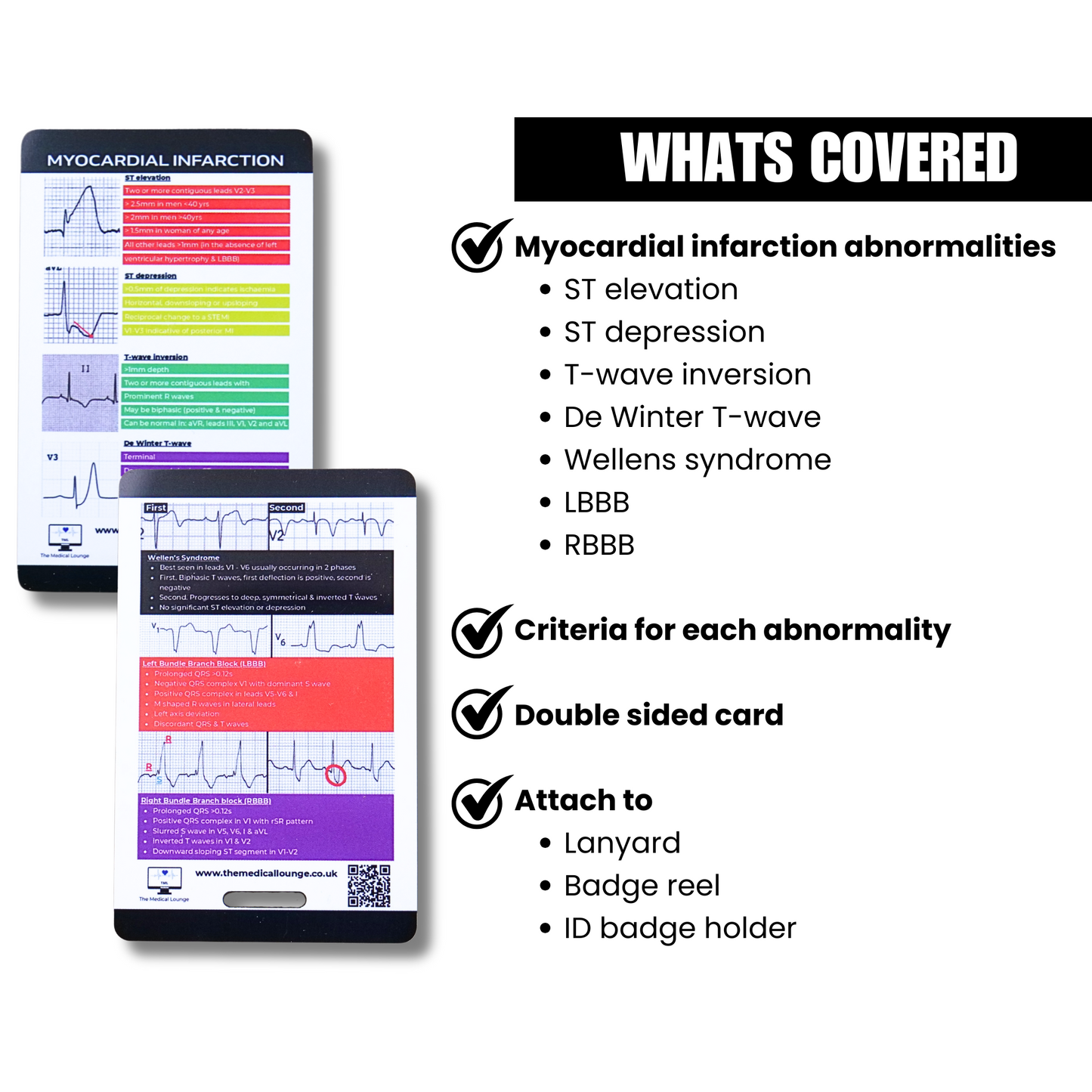 Myocardial Infarction ECG Reference Card | 7 Wave Abnormalities with Criteria and Descriptions | Lanyard Card for Paramedics and nurses