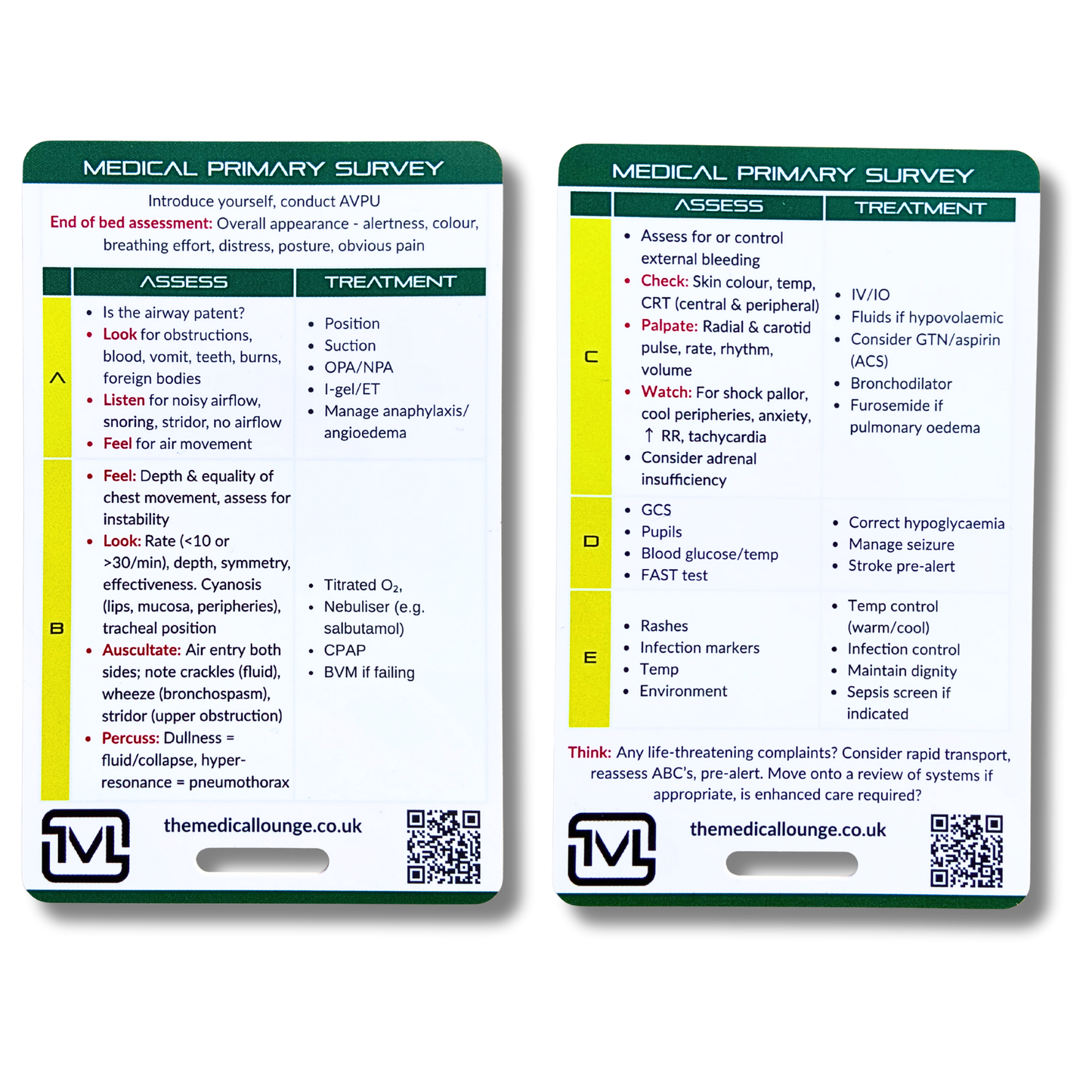 Medical Primary Survey – ABCDE Assessment Reference Card