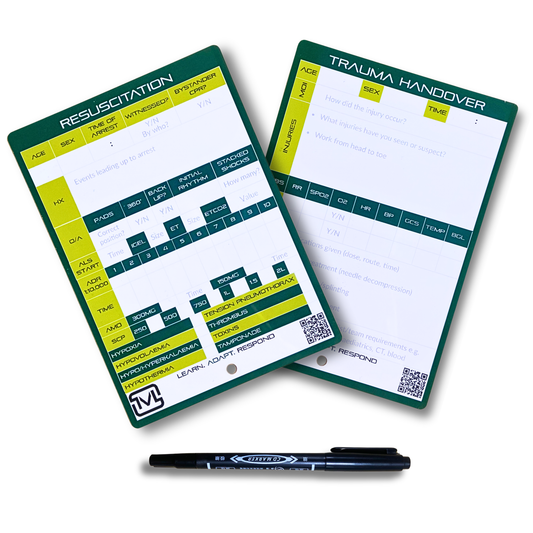 A6 Reusable Pre-Hospital Slate Bundle – Cardiac Arrest Log Board, ATMIST Handover Slates and Dry Wipe Marker for Paramedic & Student Training
