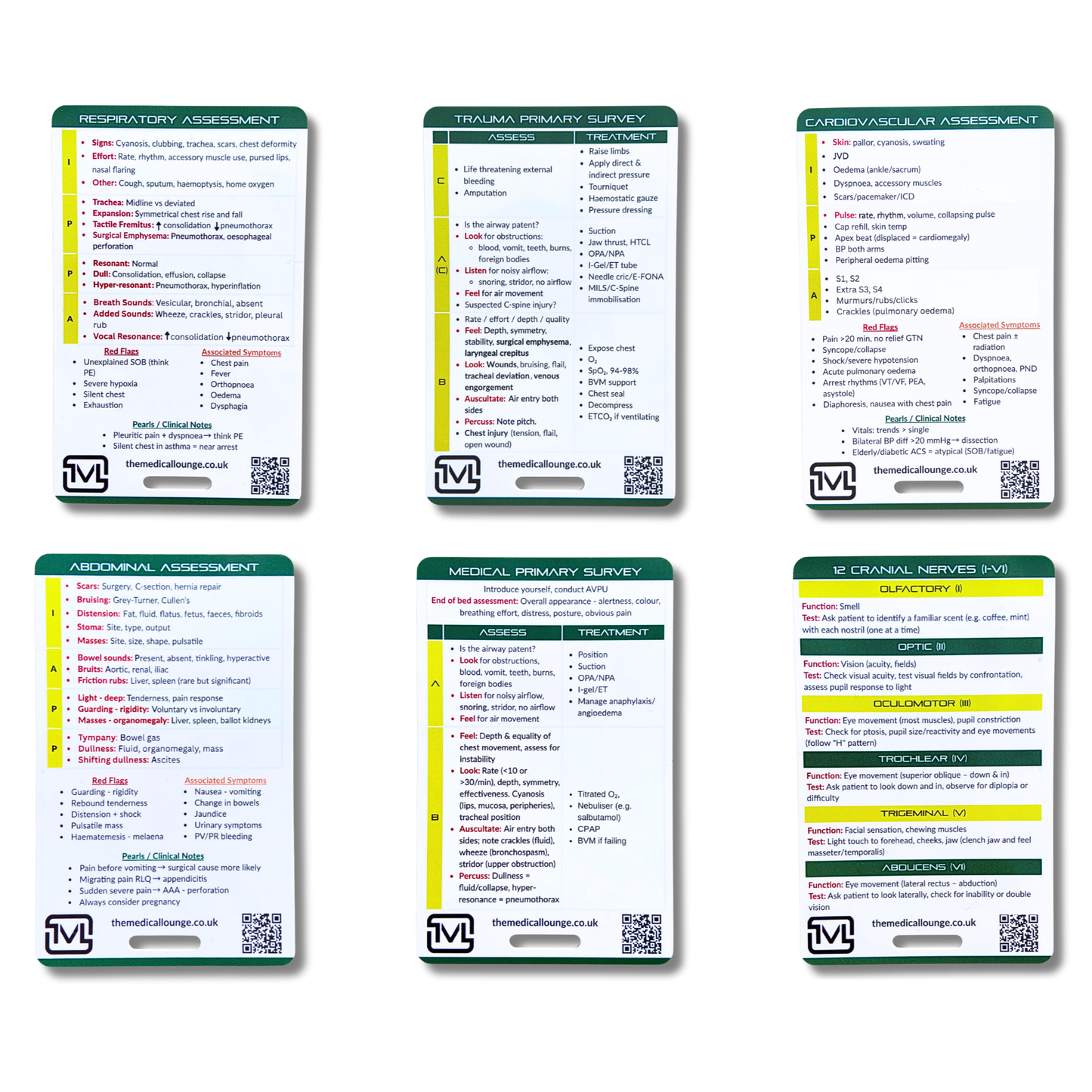 Ultimate Patient Assessment 6 Card Bundle – Paramedic & Student Reference Set for Respiratory, Primary Survey, Medical, Cardiovascular, Abdominal & Cranial Nerve Revision
