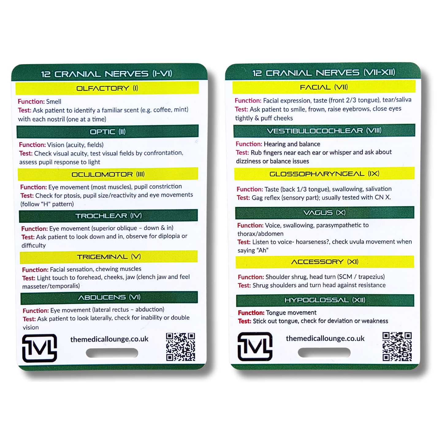 Cranial Nerves I–XII – Neuro Assessment Reference Card