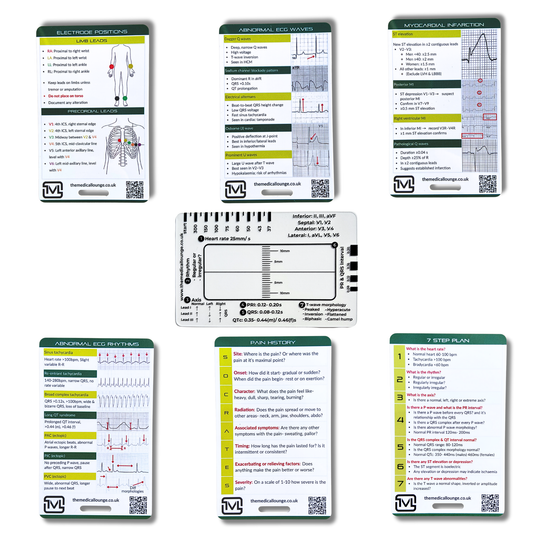 ECG 7 Card Study Bundle | ECG Interpretation, Rhythms & Electrode Placement Revision Set