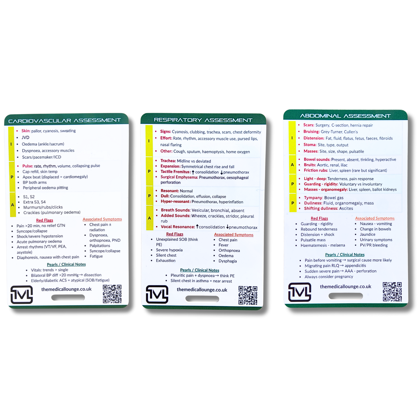 System Assessment Pocket Card Bundle – Cardiovascular, Respiratory & Abdominal Exam Reference for Paramedic, EMT & Student Revision