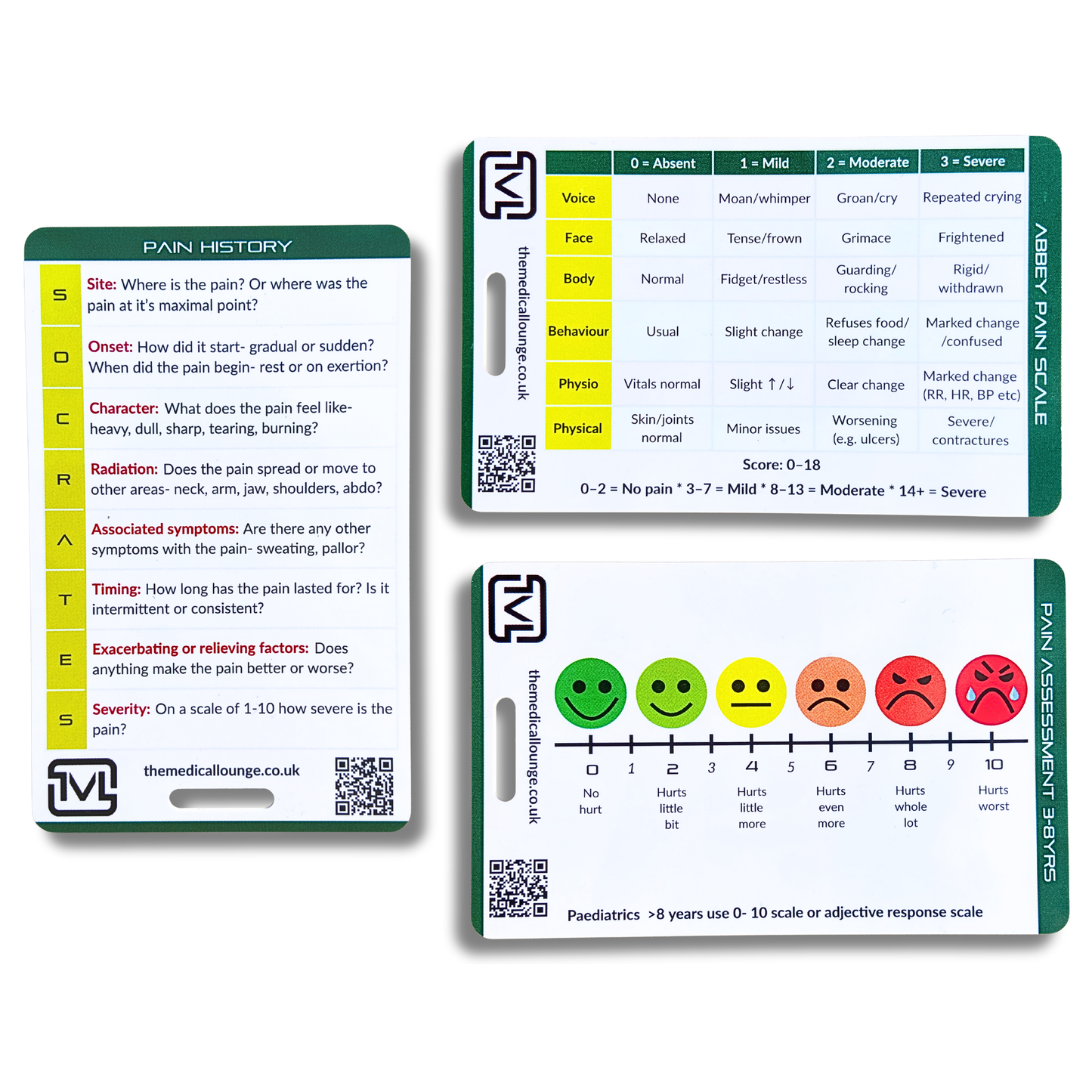 Pain Assessment Pocket Card Bundle – Educational Reference Set for Wong-Baker, FLACC, Abbey Pain Scale, PAINAD, SOCRATES & Adjective Pain Scale