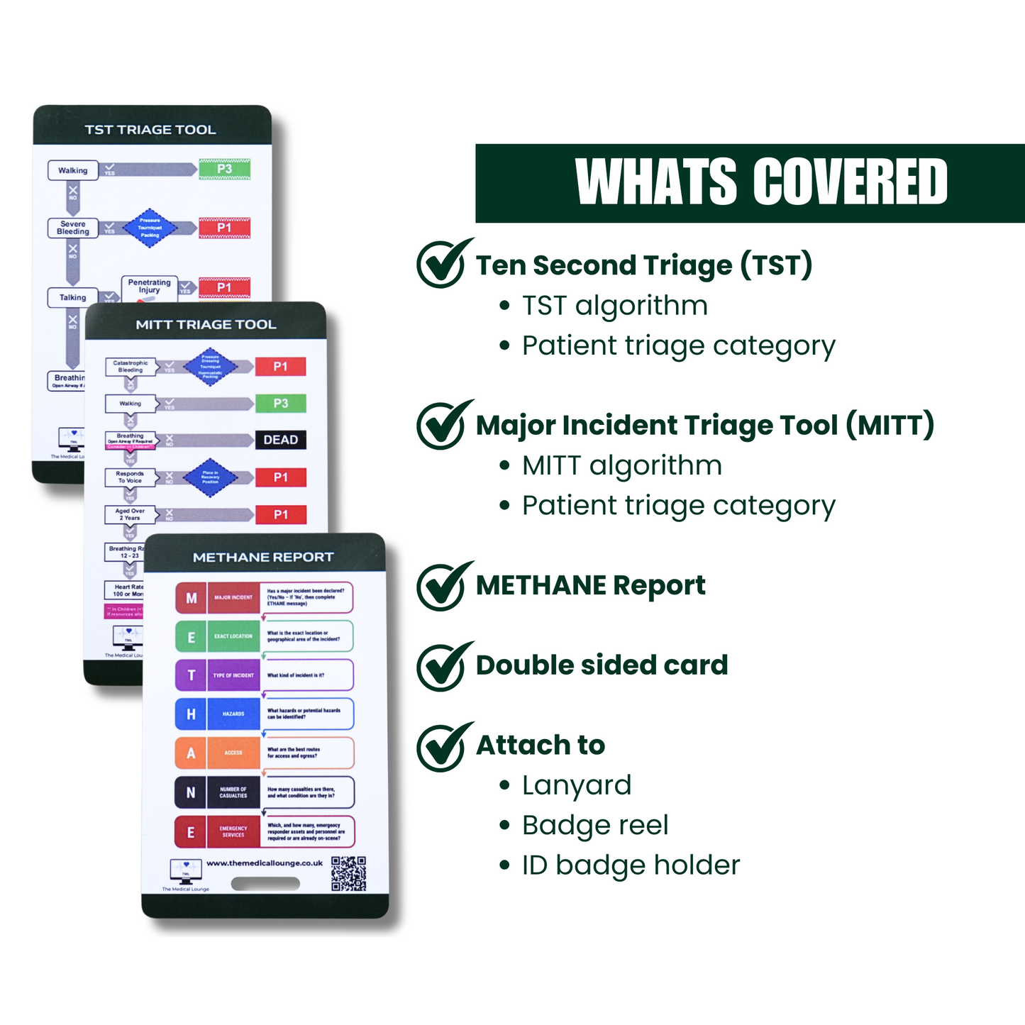 Major Incident Card Bundle | TST, MITT and METHANE Reference Cards | Lanyard Tools for Paramedics, HART and Emergency Responders
