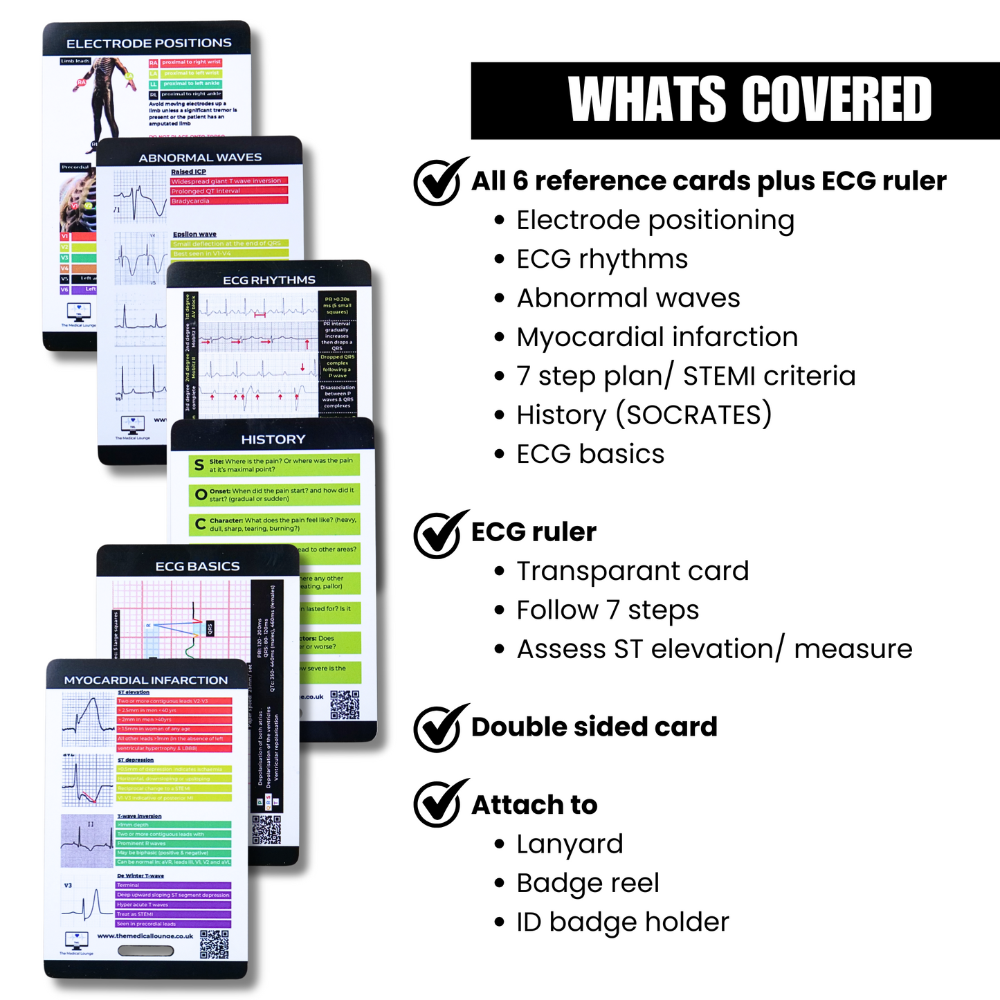 ECG Reference Card Bundle (7 Cards) | Includes ECG Ruler, Rhythm, MI, Axis, 7-Step Plan, Electrode Placement and Wave Abnormalities