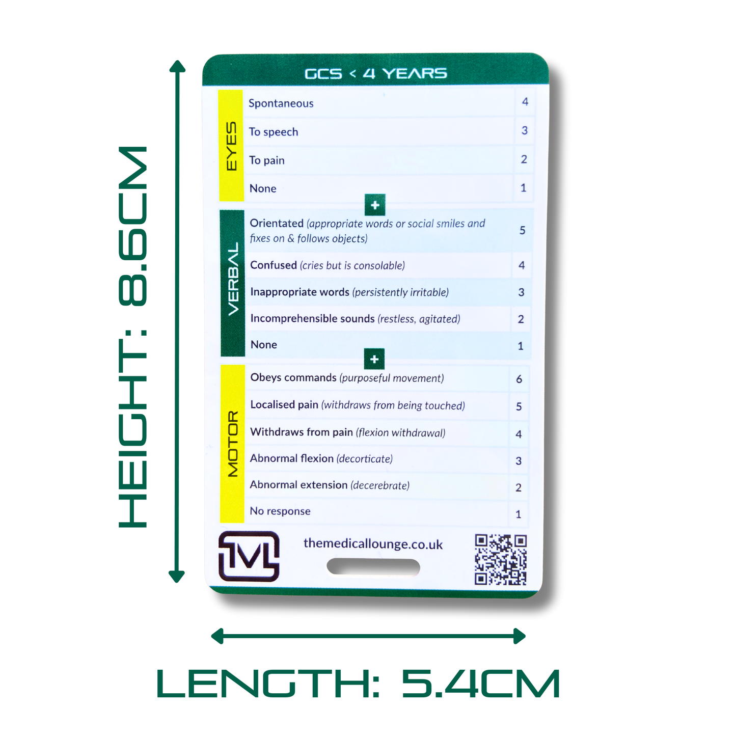 Glasgow Coma Scale – Adult & Paediatric (<4 Years) Reference Card
