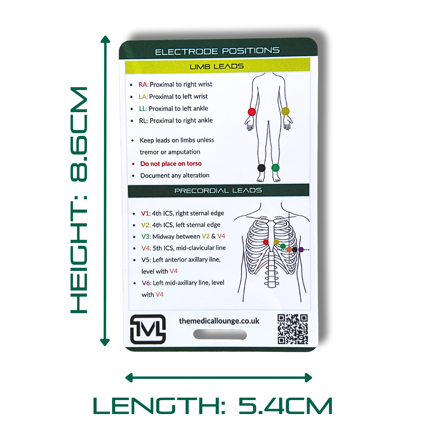 ECG Electrode Positions Reference Card | Limb & Chest Lead Placement Study Aid | Lanyard Reference for Paramedics, Nurses and Students