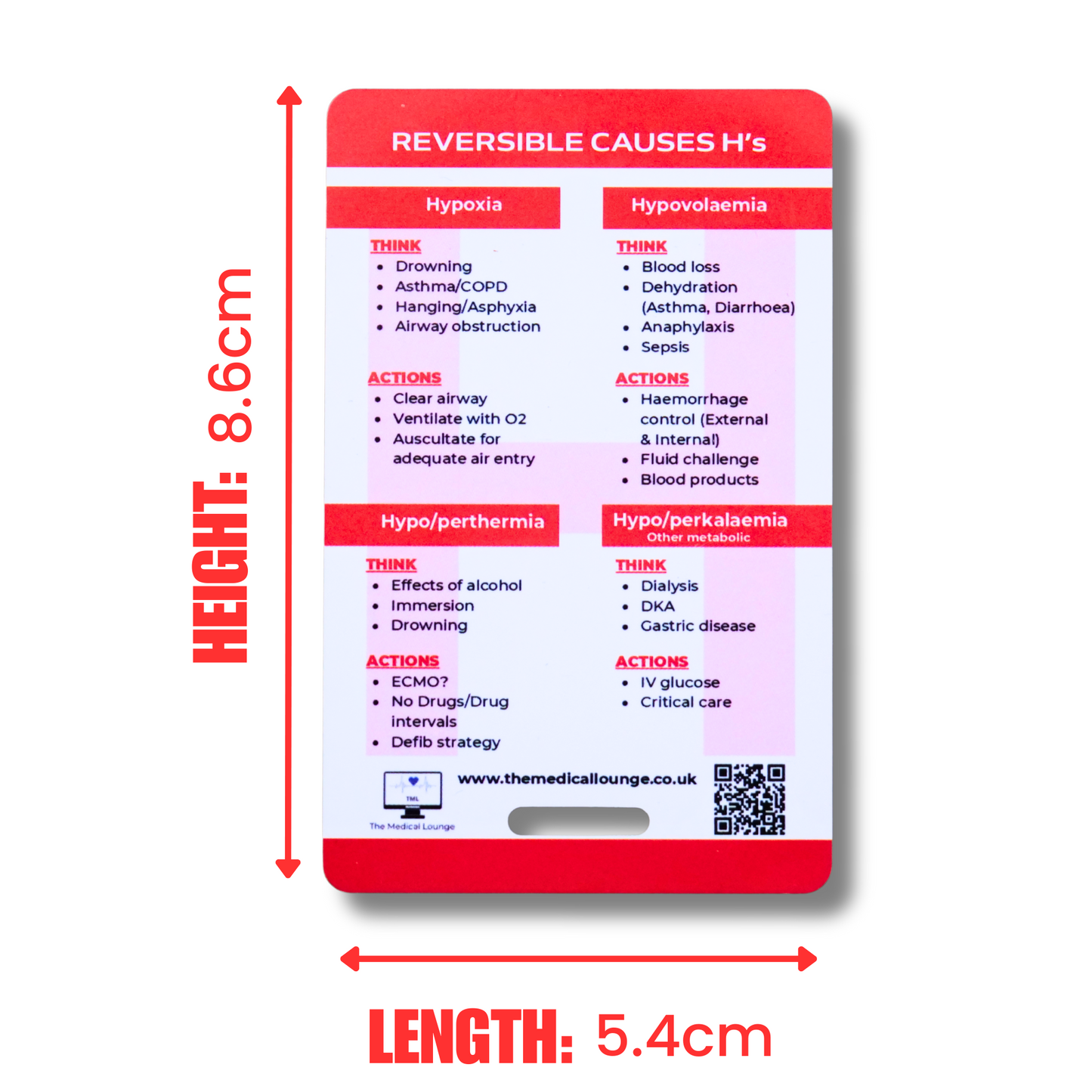 Reversible Causes in Cardiac Arrest Card | 4 H's and T's | Lanyard Badge Card for Paramedics, Nurses, Emergency Clinicians and Doctors