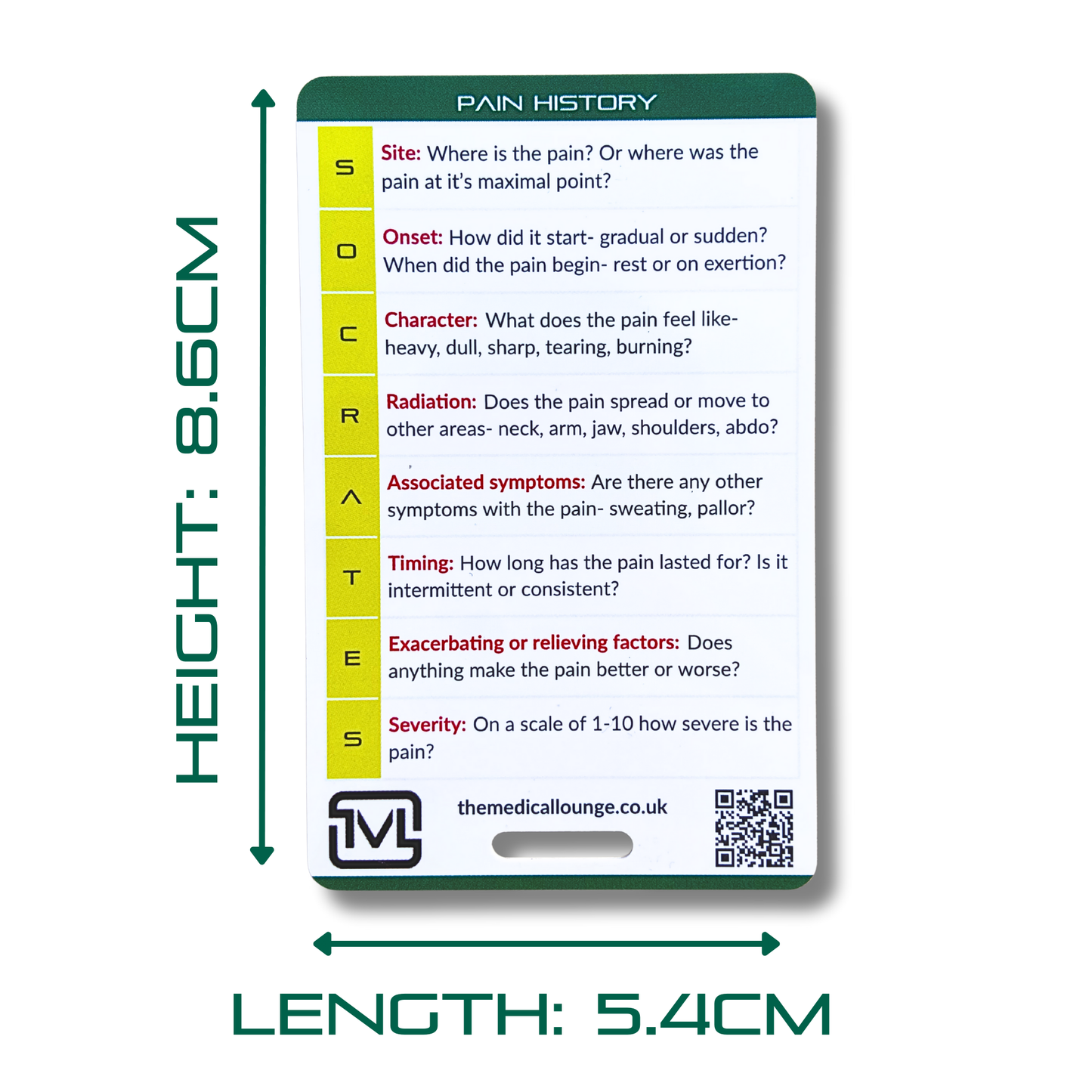 SOCRATES Pain History – Assessment Reference Card