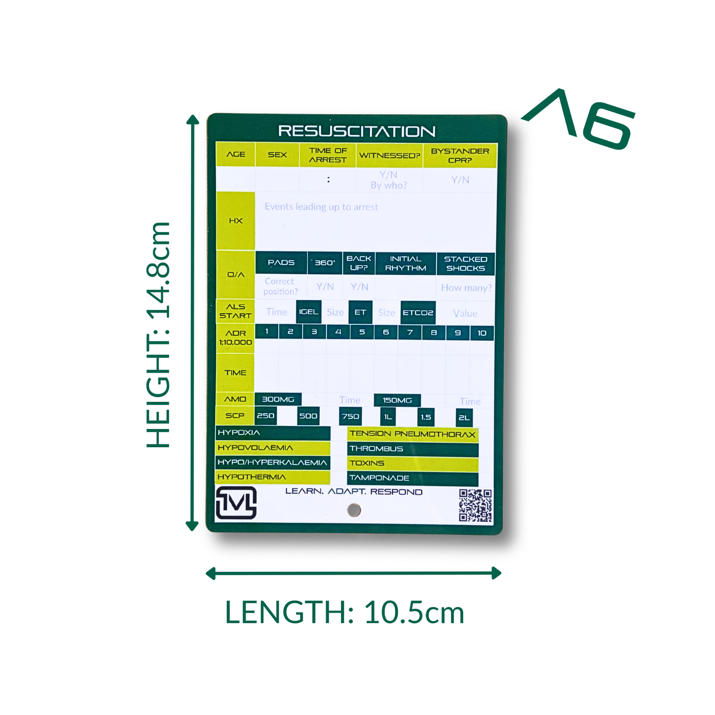 A6 Reusable Cardiac Arrest Log Slates – Dry Wipe Resuscitation Record Sheet for Paramedic, EMS & Student Training