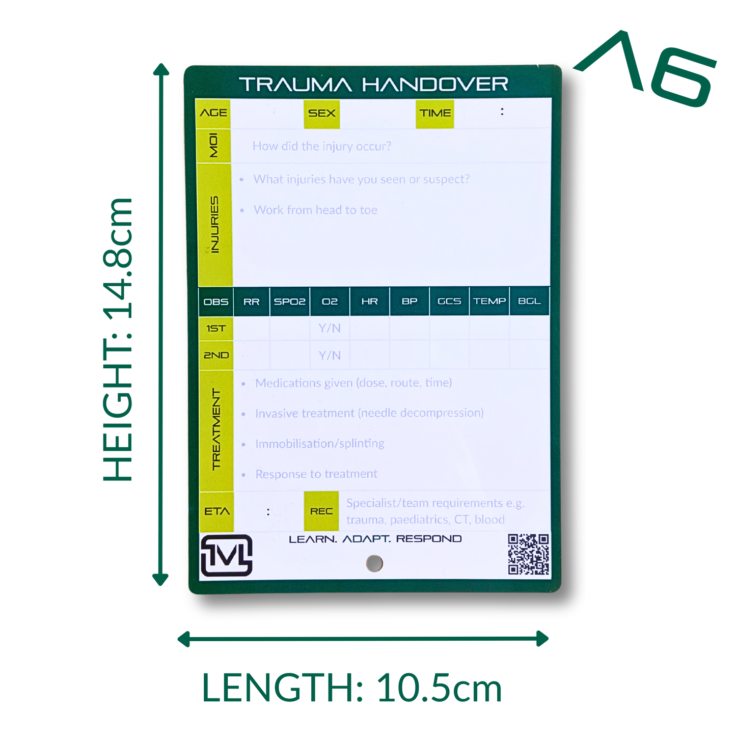 A6 ATMIST Handover Pocket Slate – Reusable Dry Wipe Pre-Hospital Report Sheet for Paramedic, EMS & Student Training