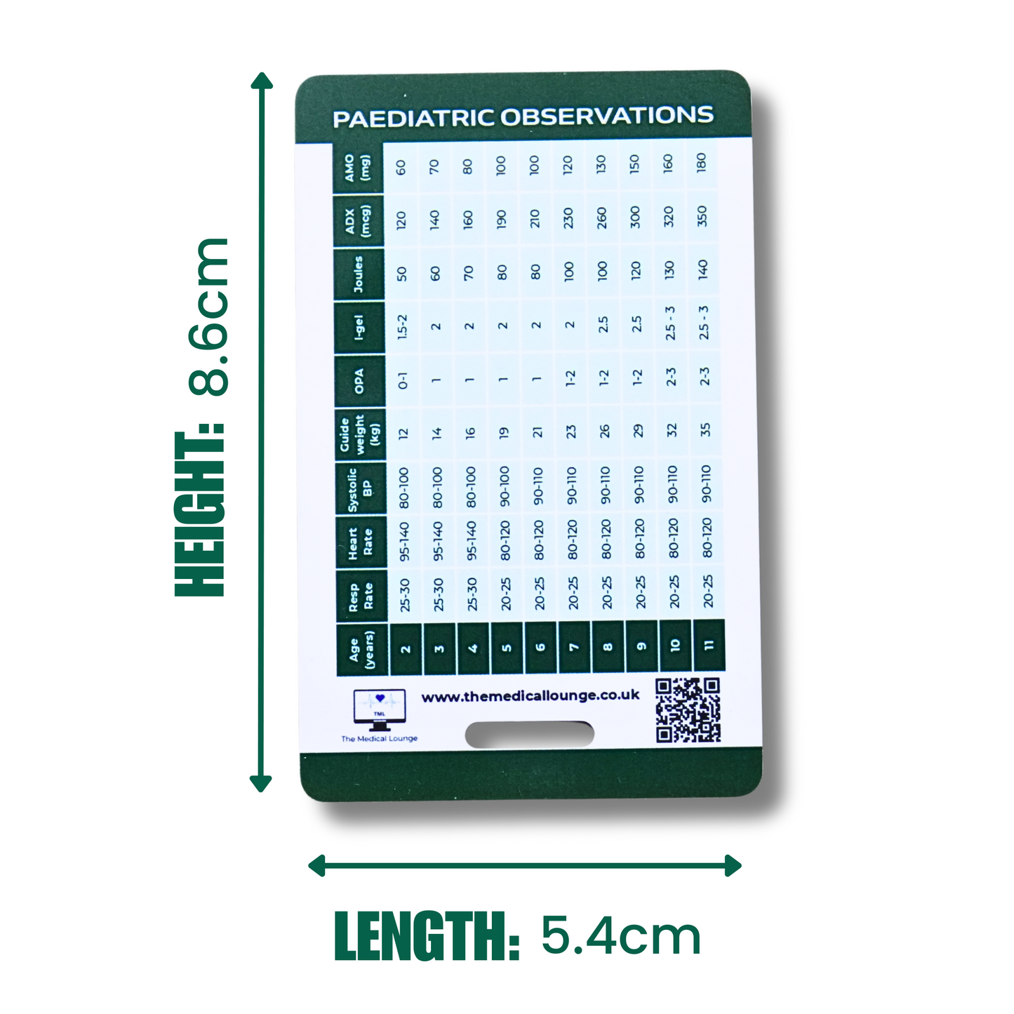 Paediatric Observation and Cardiac arrest Drug Dose Card | UK Guidelines | Lanyard Card for Paramedics, Nurses, students and doctors