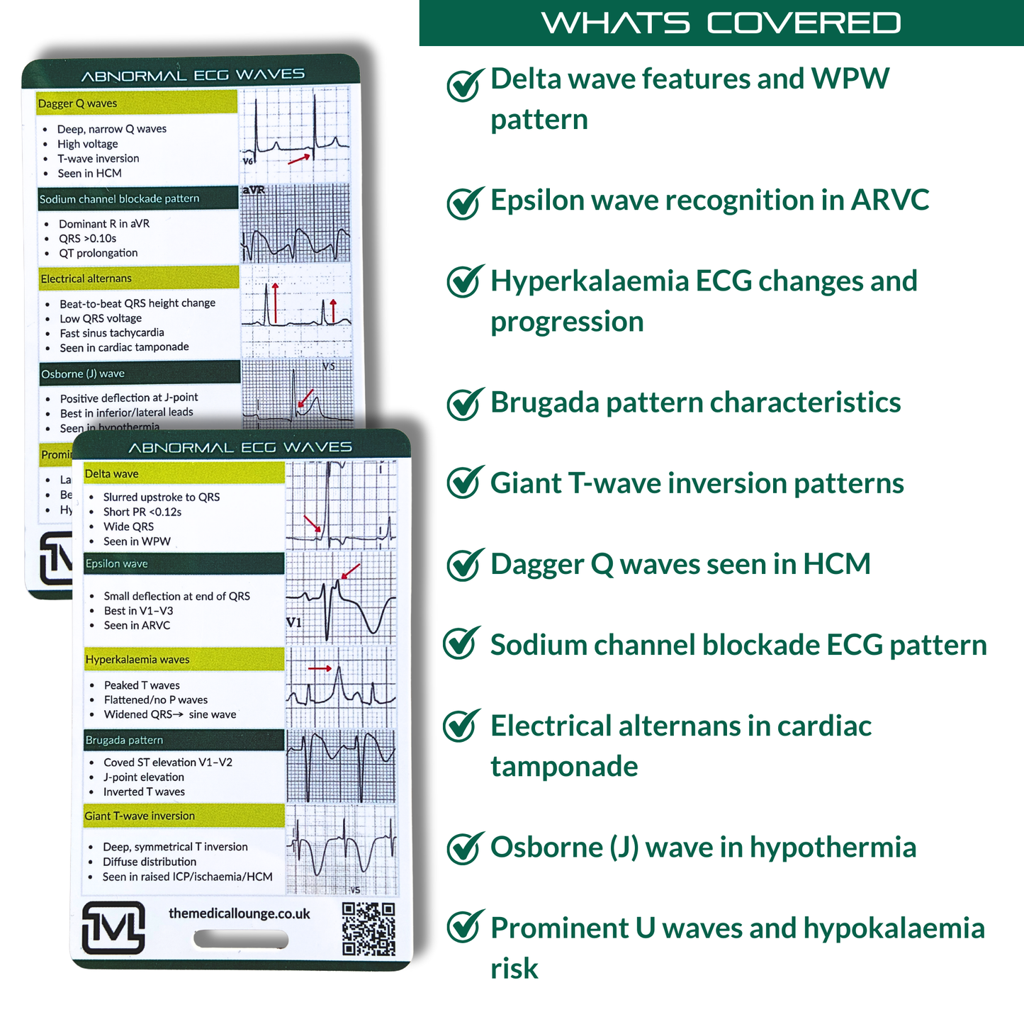 Abnormal ECG Waves Reference Card | ECG Study & Revision Aid for Pattern Recognition | Lanyard Reference Card For Paramedics, Nurses & Doctors