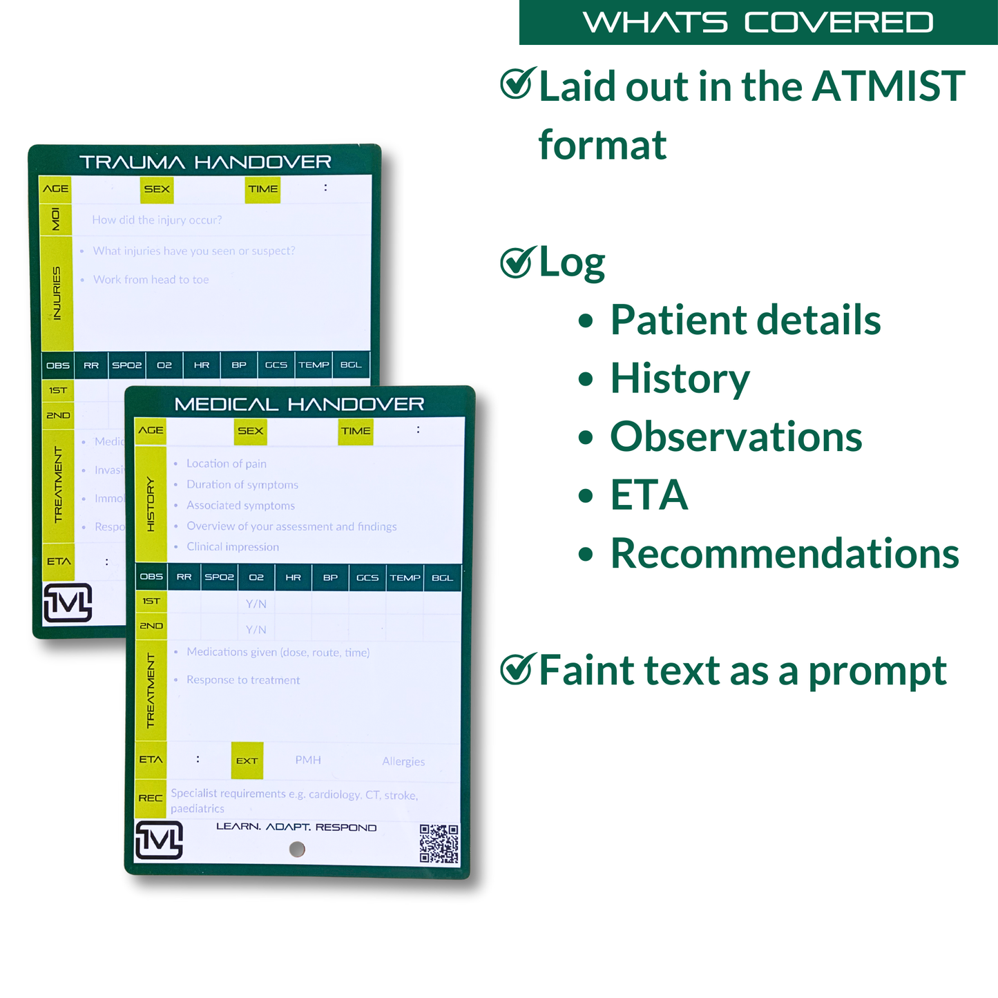 A6 ATMIST Handover Pocket Slate – Reusable Dry Wipe Pre-Hospital Report Sheet for Paramedic, EMS & Student Training