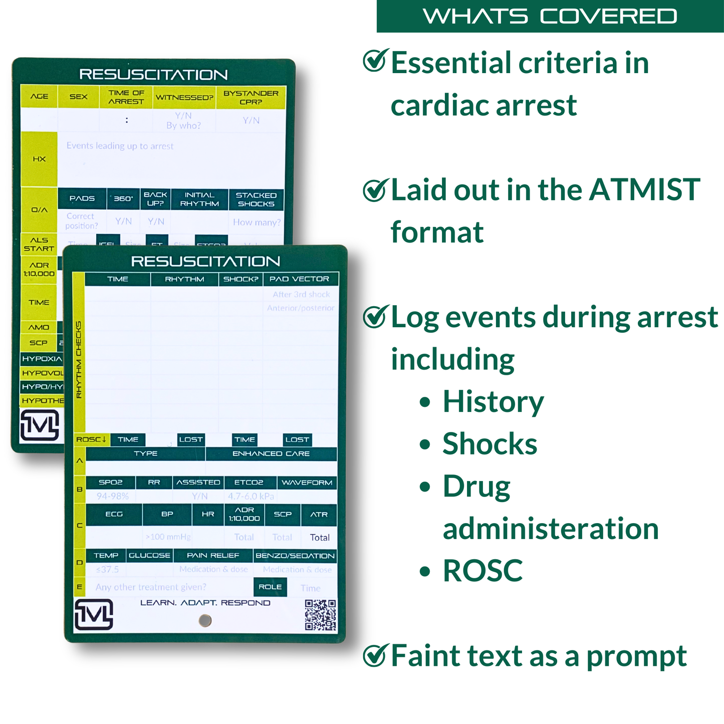 A6 Reusable Cardiac Arrest Log Slates – Dry Wipe Resuscitation Record Sheet for Paramedic, EMS & Student Training