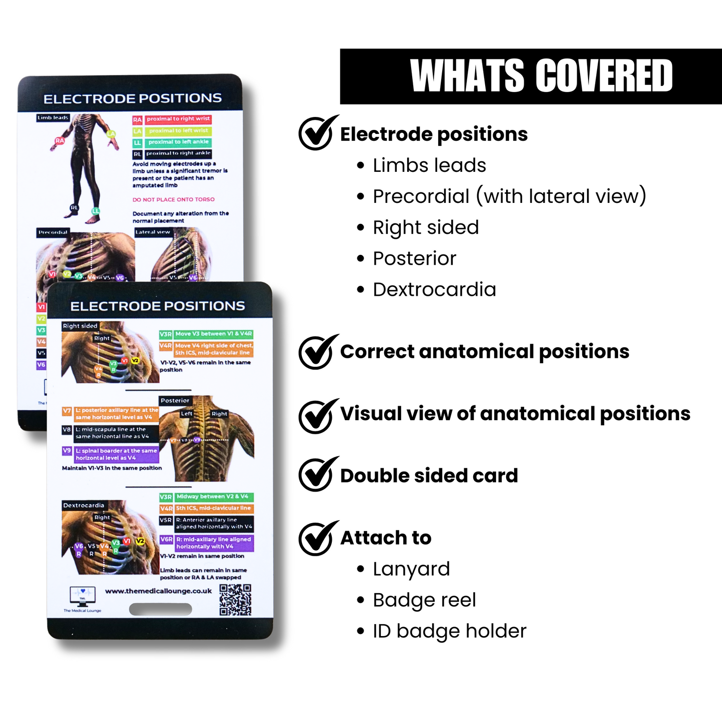 ECG Electrode Placement Card | Limb, Chest, Right-Sided and Posterior Leads | Lanyard Reference for Paramedics, Nurses and Students
