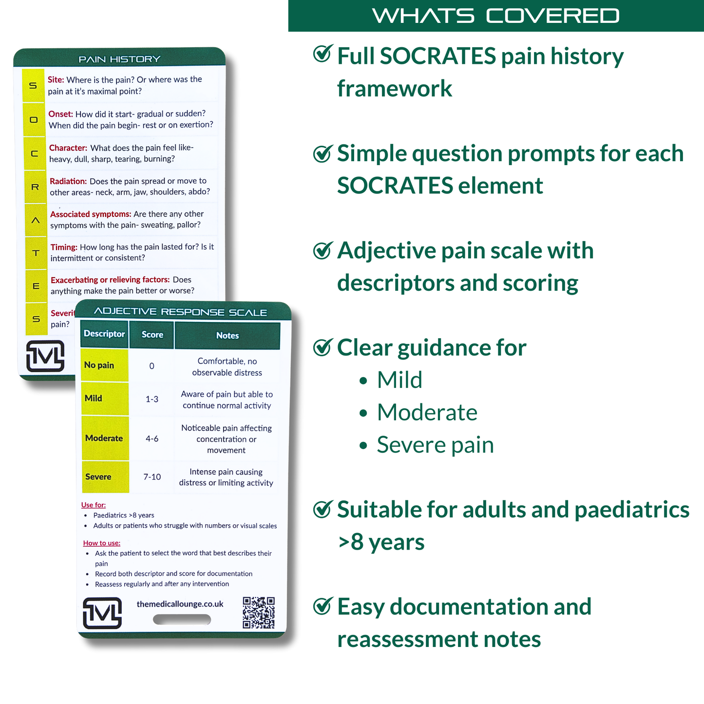 SOCRATES Pain History – Assessment Reference Card