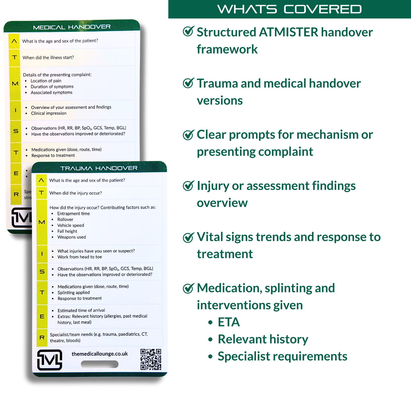 ATMIST Reference Card | Clinical Handover Guide | Pocket-Size Learning Aid for Paramedics, Nurses & Students
