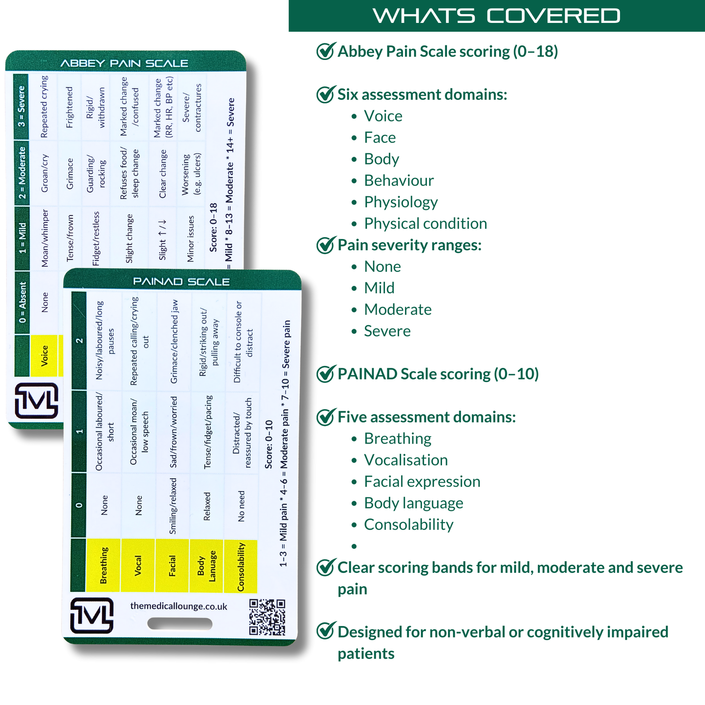 Abbey Pain Scale & PAINAD – Cognitive Impairment Pain Assessment Reference Card