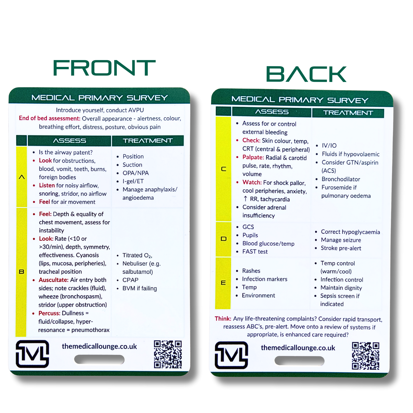Medical Primary Survey – ABCDE Assessment Reference Card