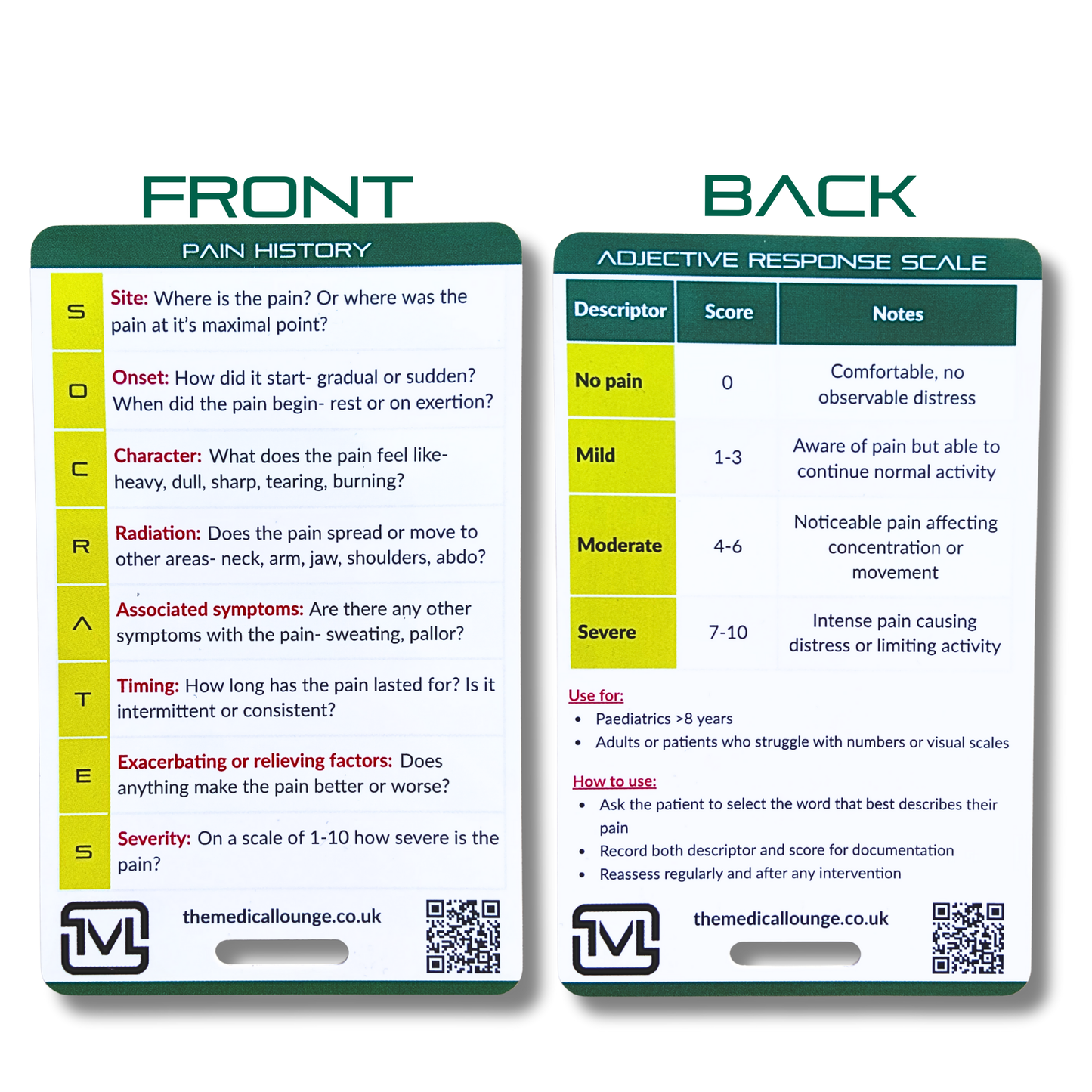 SOCRATES Pain History – Assessment Reference Card