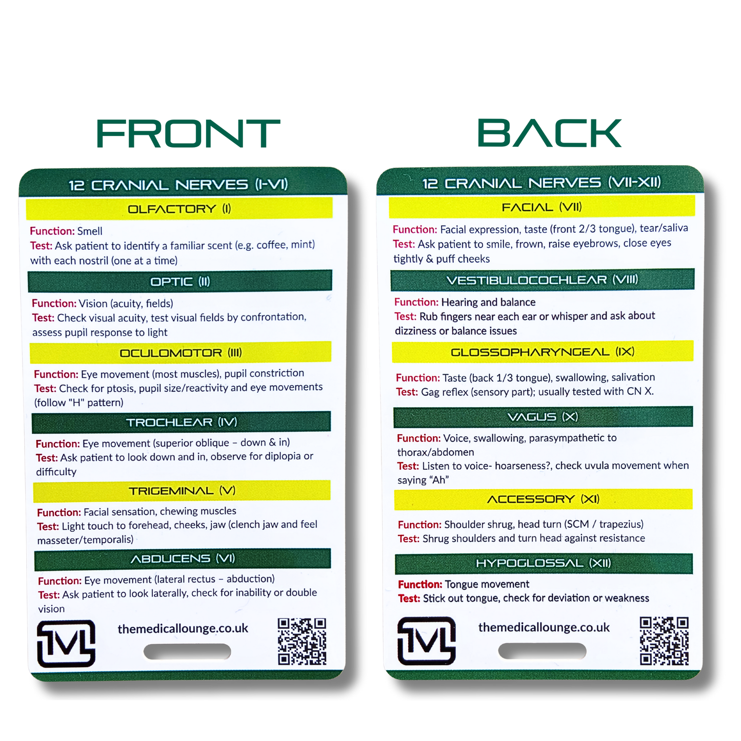 Cranial Nerves I–XII – Neuro Assessment Reference Card