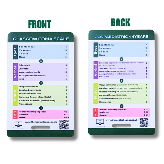 GCS Reference Card | Adult and Paediatric Glasgow Coma Scale | Lanyard Badge Card for Paramedics, Nurses, Students & Doctors