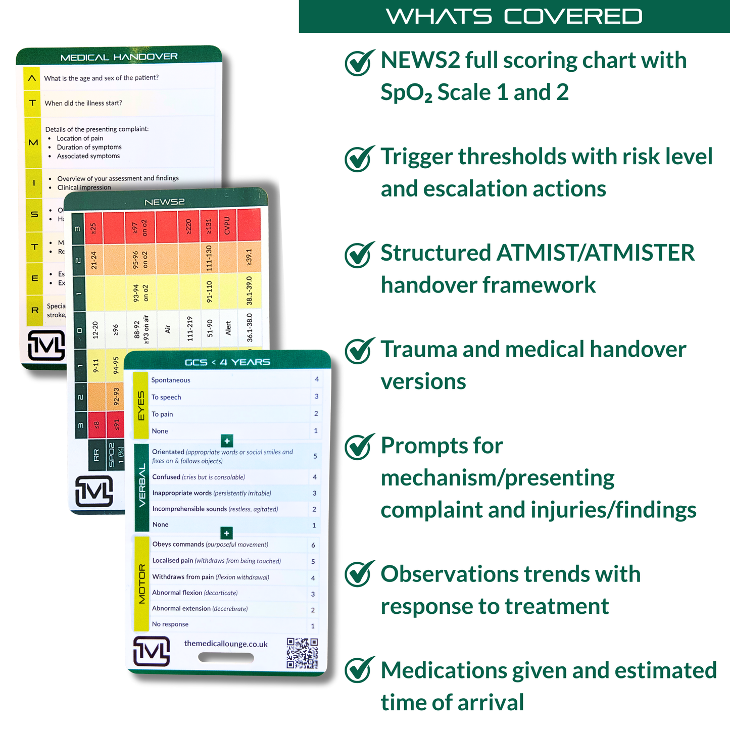 Streamlined Patient Assessment Pocket Card Bundle – NEWS2, ATMIST Handover & Glasgow Coma Scale Reference for Paramedic, EMT & Student Revision