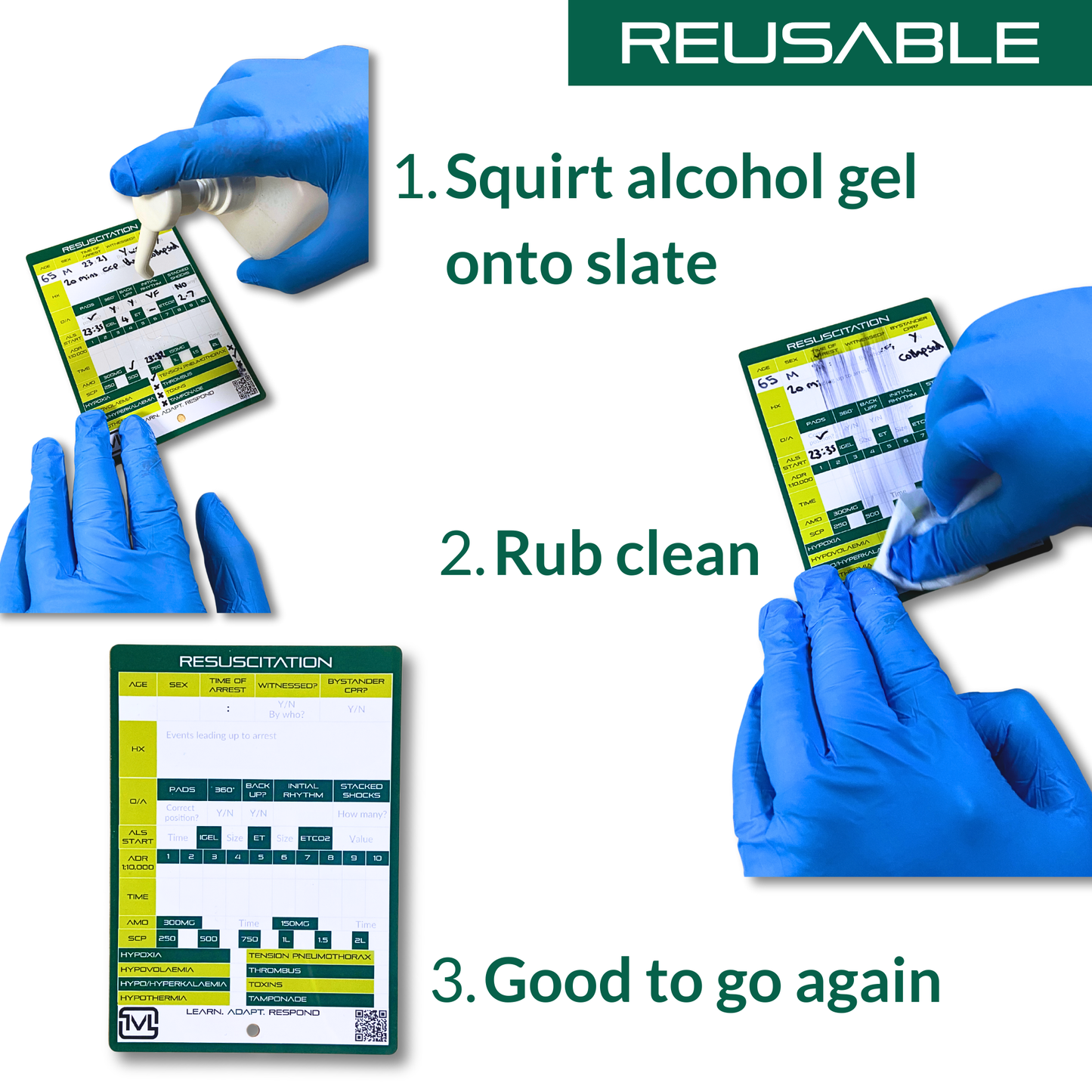 A6 Reusable Cardiac Arrest Log Slates – Dry Wipe Resuscitation Record Sheet for Paramedic, EMS & Student Training