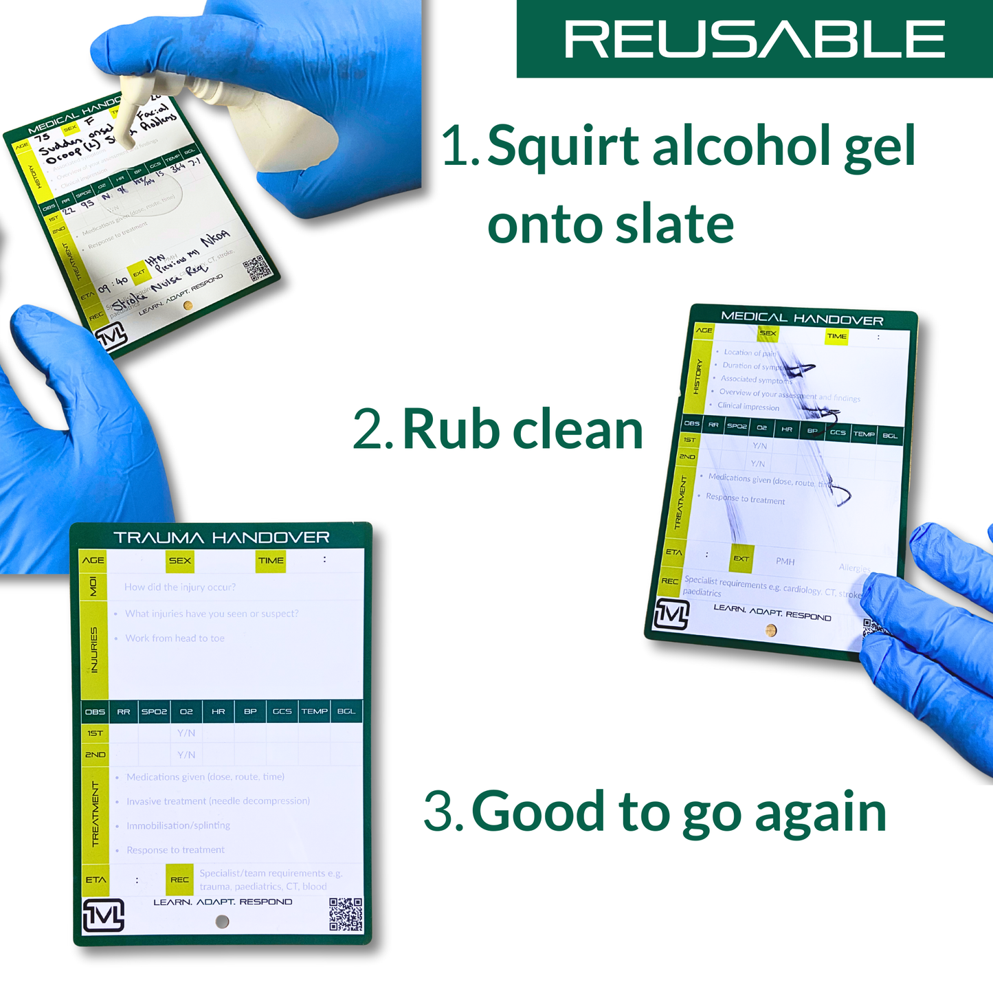 A6 Reusable Pre-Hospital Slate Bundle – Cardiac Arrest Log Board, ATMIST Handover Slates and Dry Wipe Marker for Paramedic & Student Training