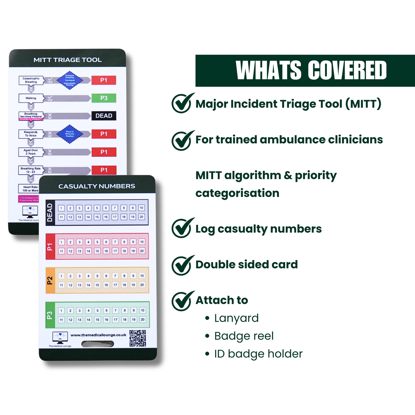 MITT Triage Card | Major Incident Triage Tool with Casualty Log | Lanyard Reference for Paramedics, HART & Emergency Responders