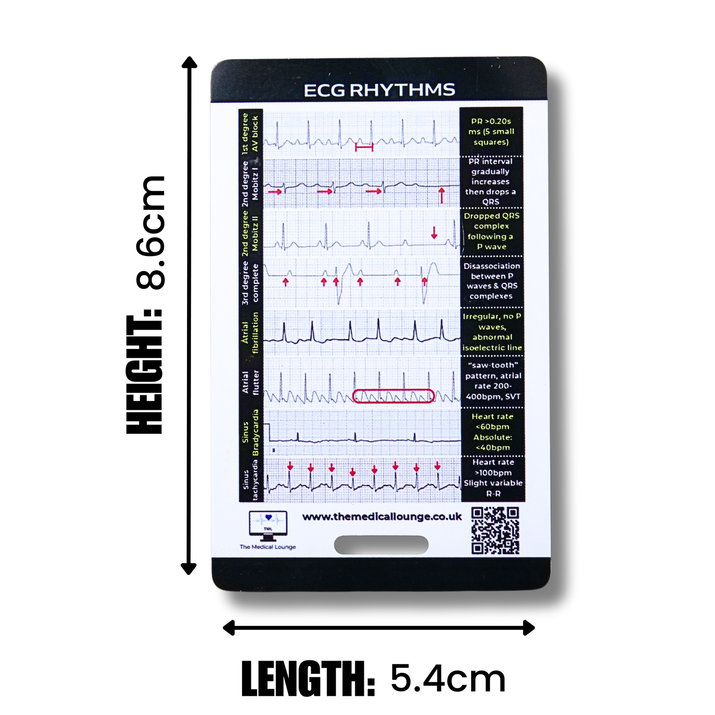 ECG Rhythm Reference Card | 15 Abnormal ECG Strips with Visual Guide and Criteria | Pocket Card for Paramedics, Nurses and Students