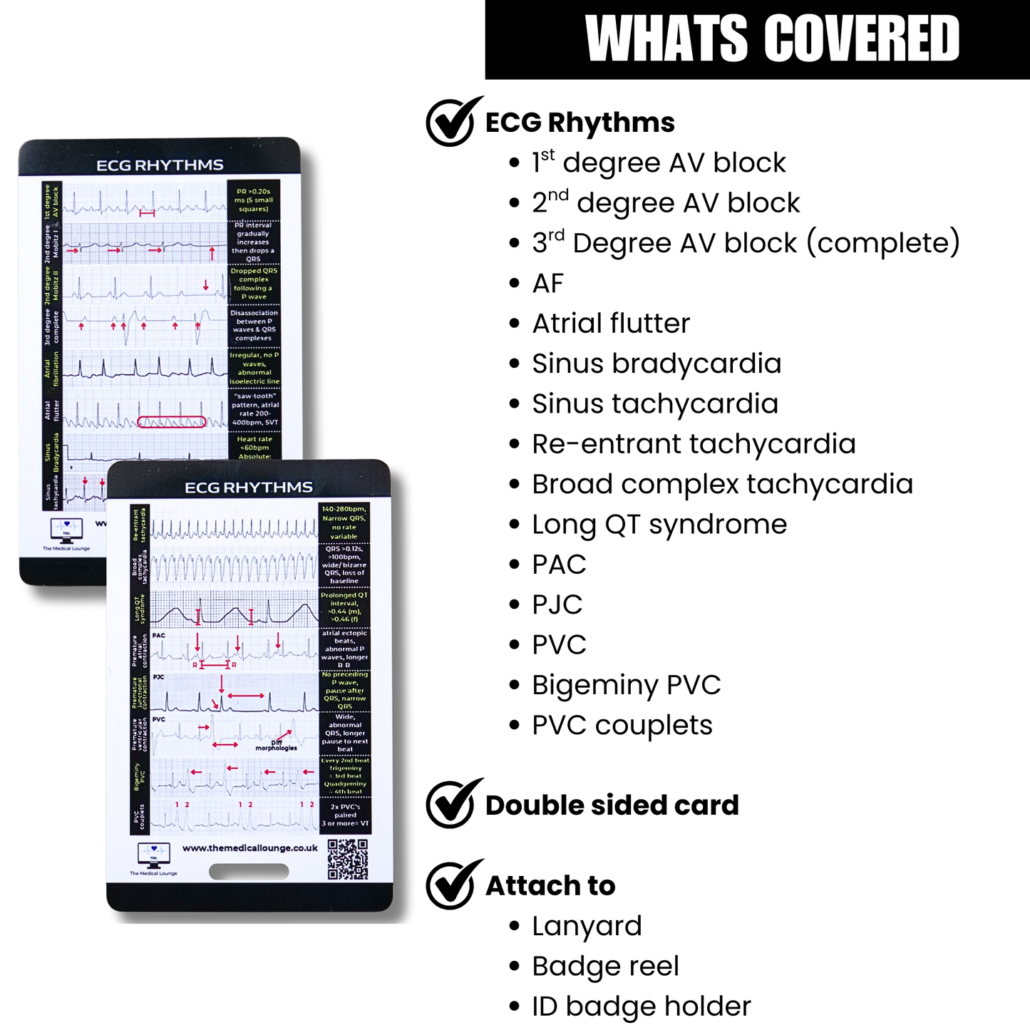 ECG Rhythm Reference Card | 15 Abnormal ECG Strips with Visual Guide and Criteria | Pocket Card for Paramedics, Nurses and Students