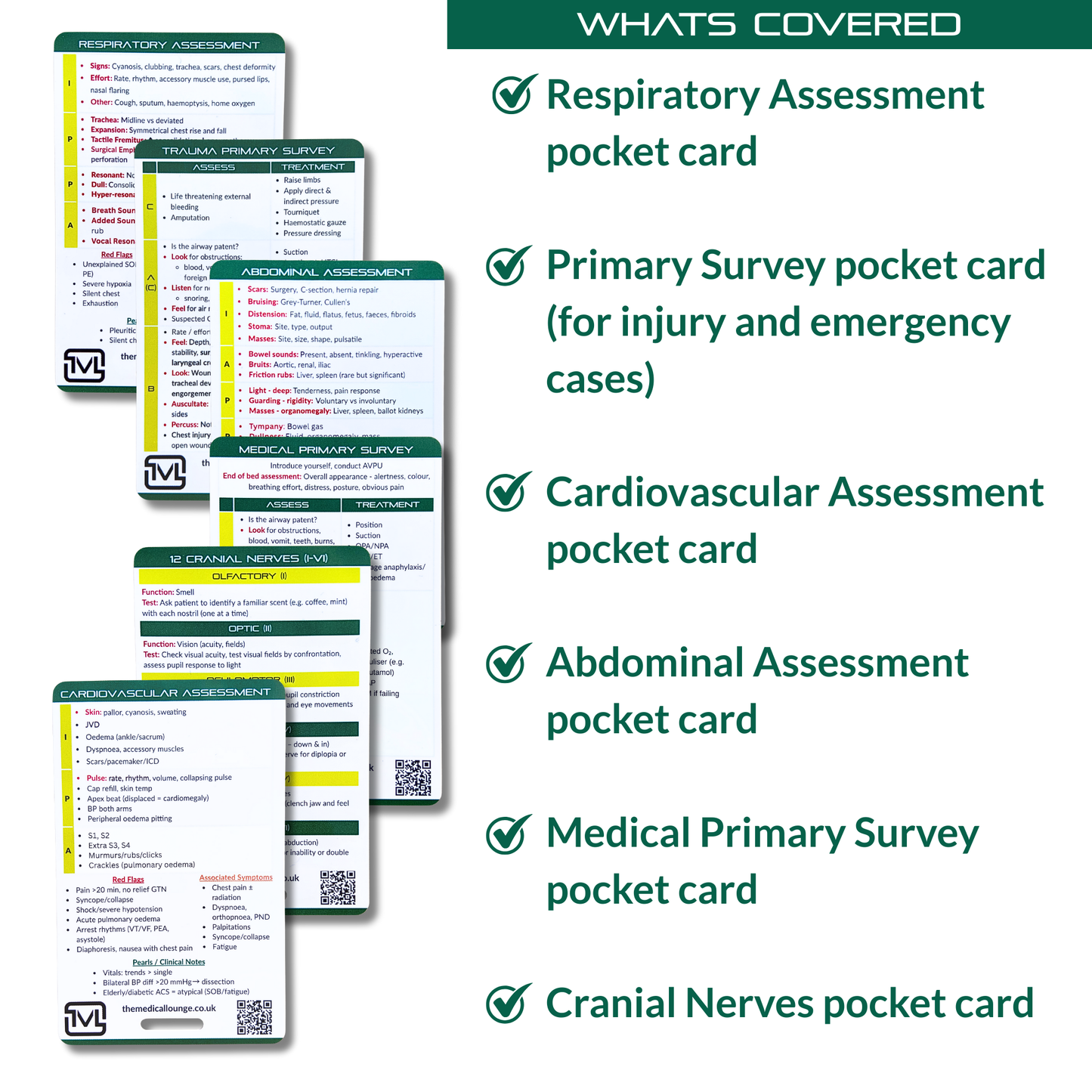 Ultimate Patient Assessment 6 Card Bundle – Paramedic & Student Reference Set for Respiratory, Primary Survey, Medical, Cardiovascular, Abdominal & Cranial Nerve Revision