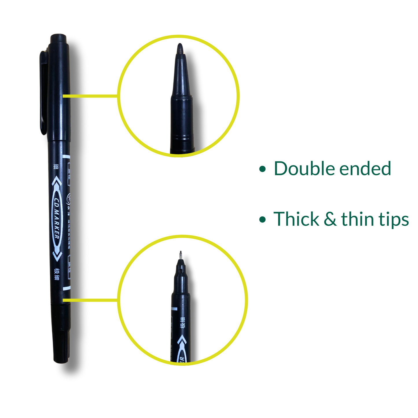 Black Wipe-Clean Marker Pen | Dual Tip Fine + Chisel | Non-Permanent Black Ink | Reusable Board Marker | Bundle Add-On
