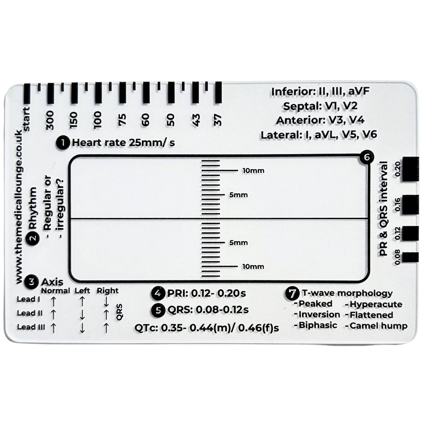 Transparent ECG 7-Step Study Ruler – Pocket-Sized Card for Learning ECG Patterns