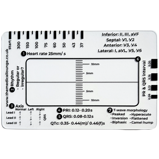 Transparent ECG 7-Step Study Ruler – Pocket-Sized Card for Learning ECG Patterns