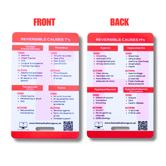 Reversible Causes in Cardiac Arrest Card | 4 H's and T's | Lanyard Badge Card for Paramedics, Nurses, Emergency Clinicians and Doctors