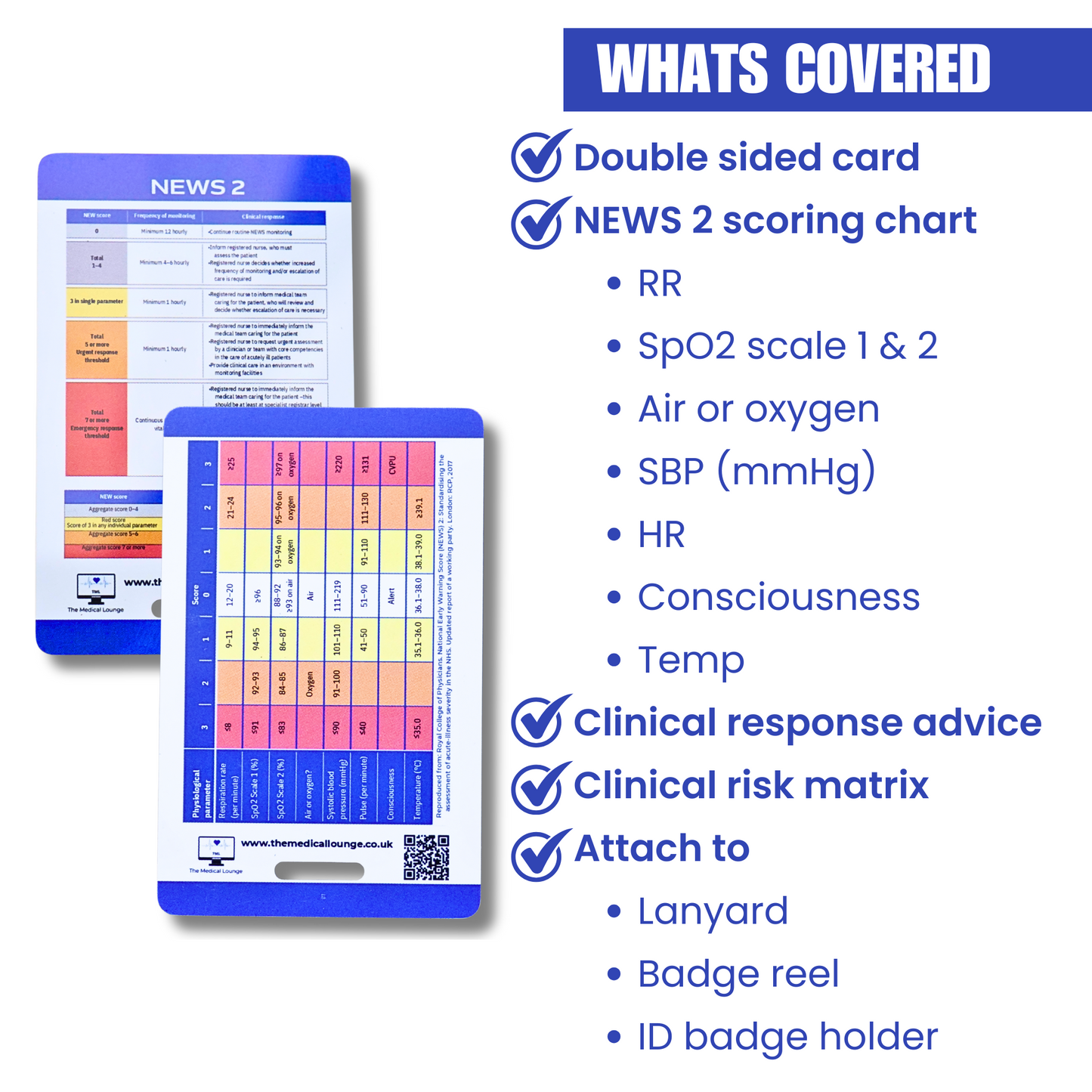 NEWS2 Reference Card | Quick Guide for Paramedics, Nurses, Students & Doctors | Lanyard Badge Card | Clinical Score Aid