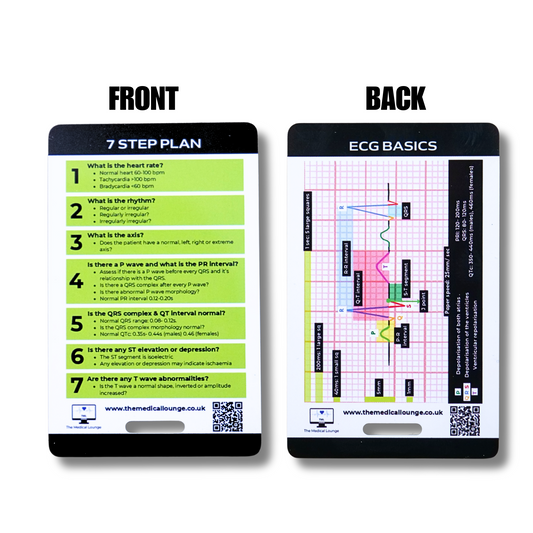 7-Step ECG Interpretation and ECG Basics Card | Lanyard Reference for Paramedics, Nurses and ecg Students | PQRST & Timing Guide